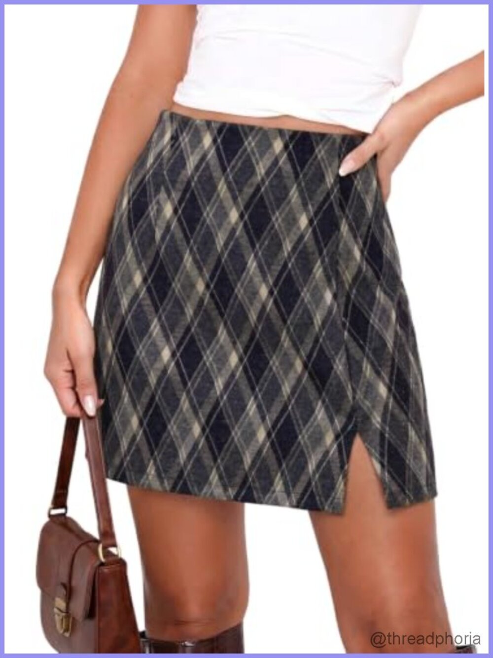 High Waist Plaid Mini Skirt with Pockets Side Slit A-Line Women's Skirt